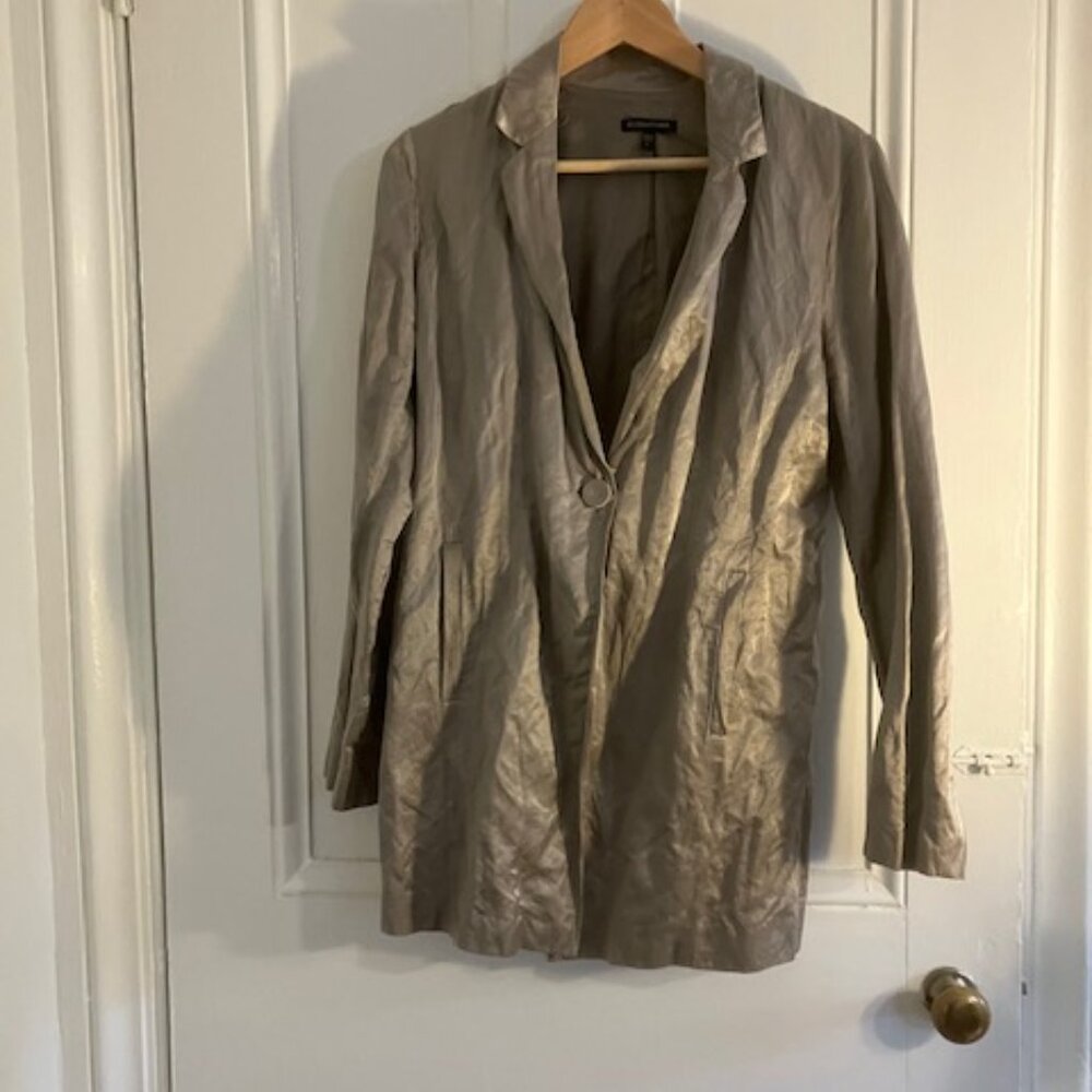 Eileen Fisher Grey Metallic Crinkle Cotton blend Evening Jacket, Size S